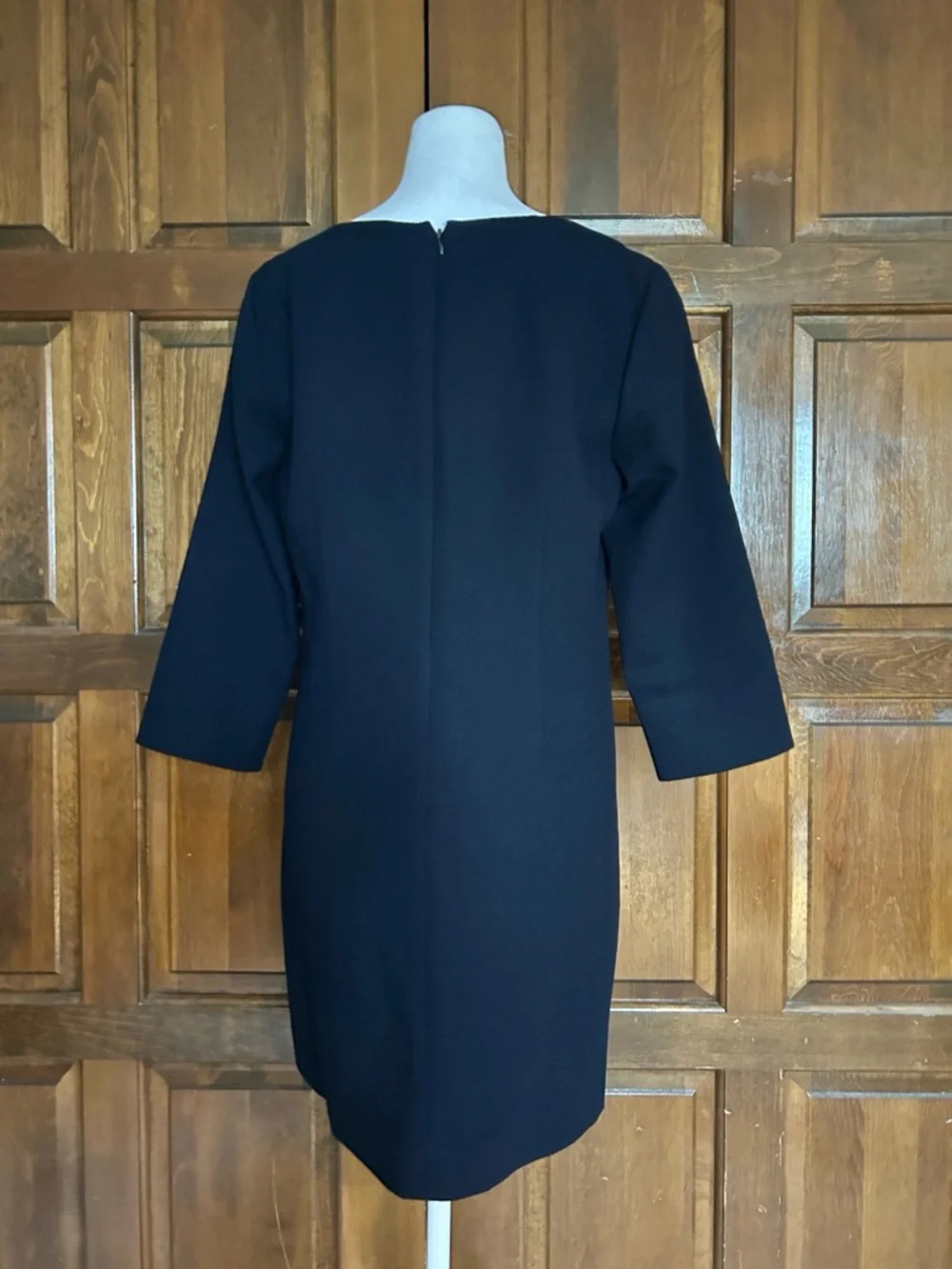 J. Crew Size 6 Navy Blue Wool Crepe V-Neck Shift Dress 3/4 Sleeve‎ Lined 97450